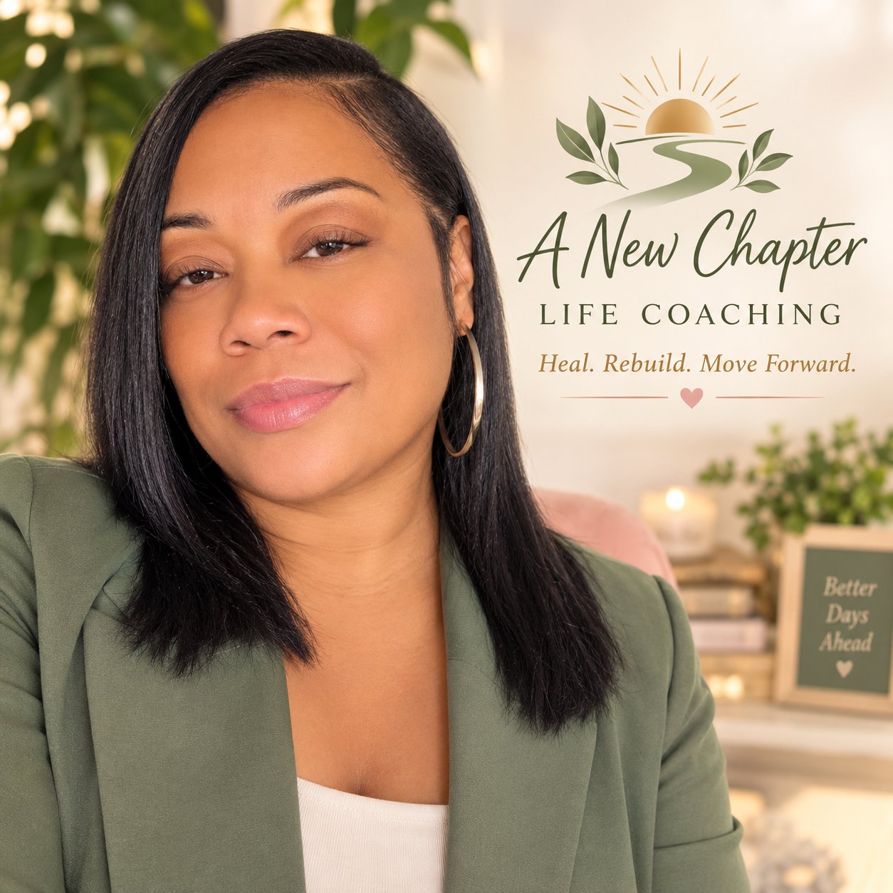 Lakeisha Griffin-Raggins, founder of A New Chapter Life Coaching, in a welcoming branded portrait.
